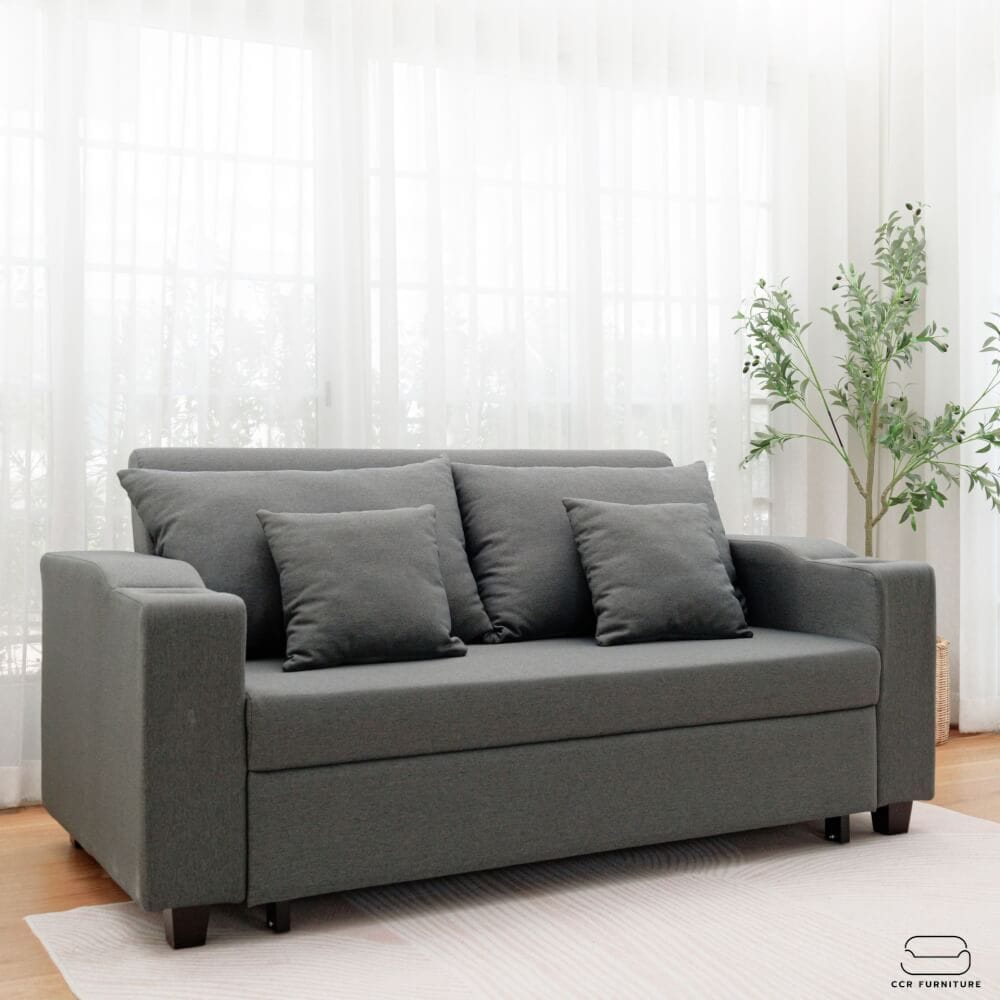 โซฟาเบด CCR FURNITURE รุ่น PHILLY (ฟิลลี่) ขนาด 174 cm. ผ้า สีเทาเข้ม (A1-33) พร้อมที่วางแก้ว